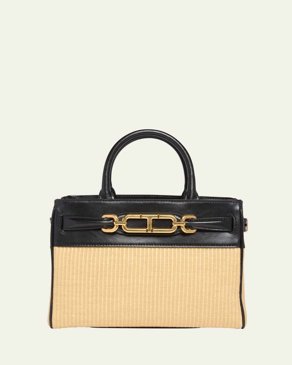 Small Top-Handle Bag in Cotton and Leather